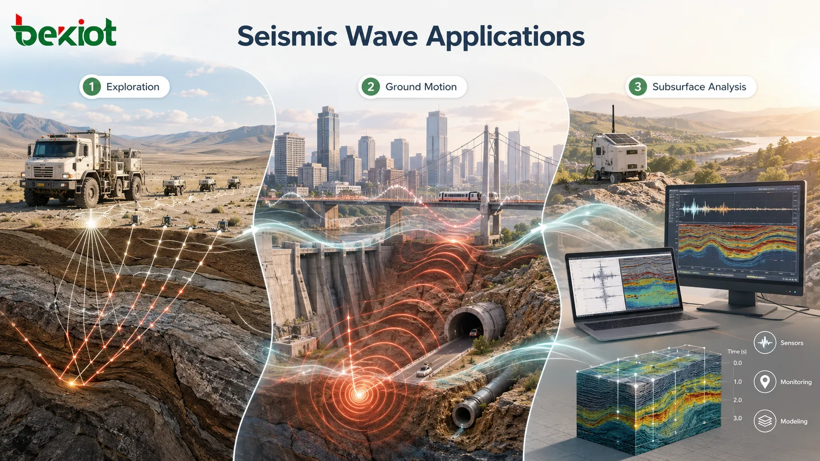 Ecuación de onda aplicada a exploración sísmica movimiento del terreno vibración estructural y análisis de capas subterráneas