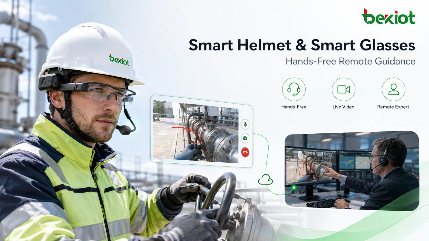 Casco inteligente y gafas inteligentes utilizados para operación de campo de comando de emergencia y orientación remota de expertos