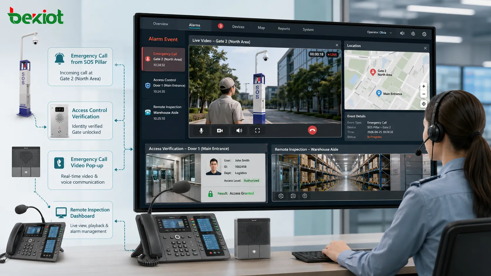 Casos de uso de integración de vídeo con enlace de alarma verificación de acceso llamada de emergencia ventana de vídeo e inspección remota