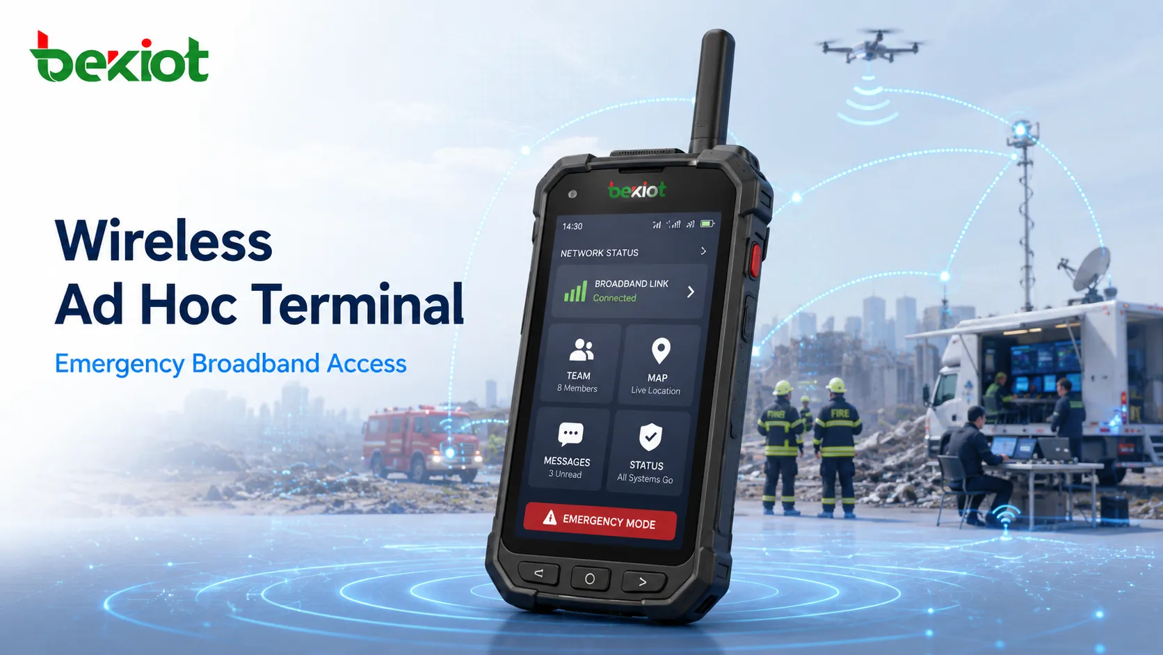 Terminal inalámbrico ad hoc para una sola persona para red de banda ancha de emergencia