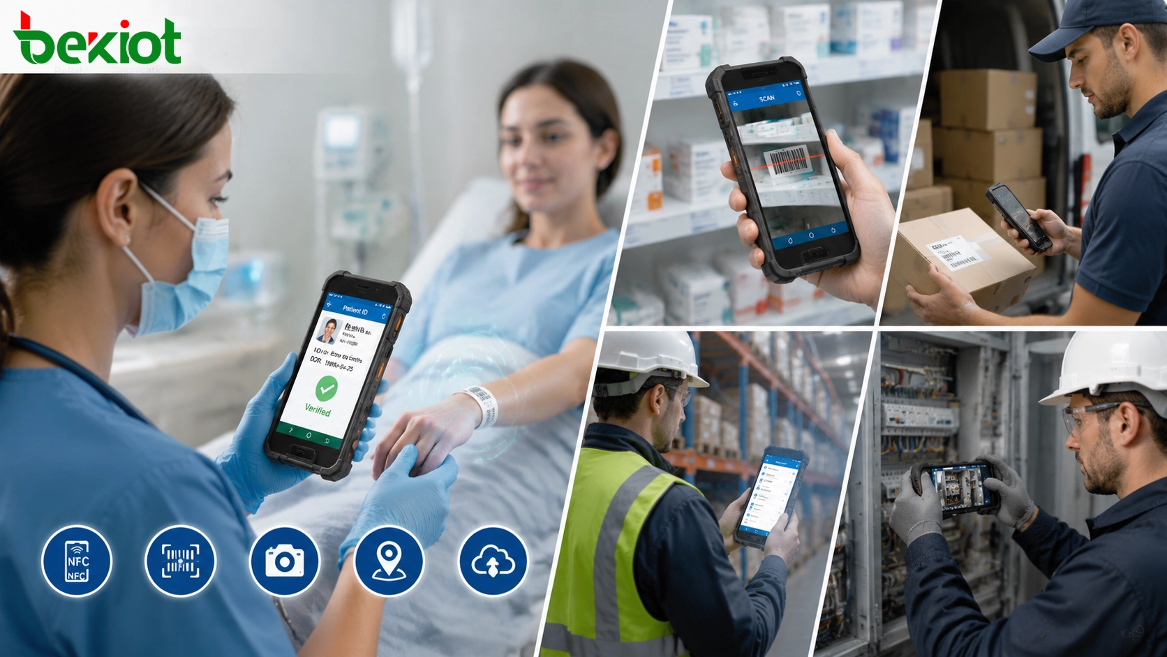 Teléfono inteligente resistente utilizado para identificación sanitaria, escaneo de medicamentos, seguimiento logístico y gestión de servicios móviles