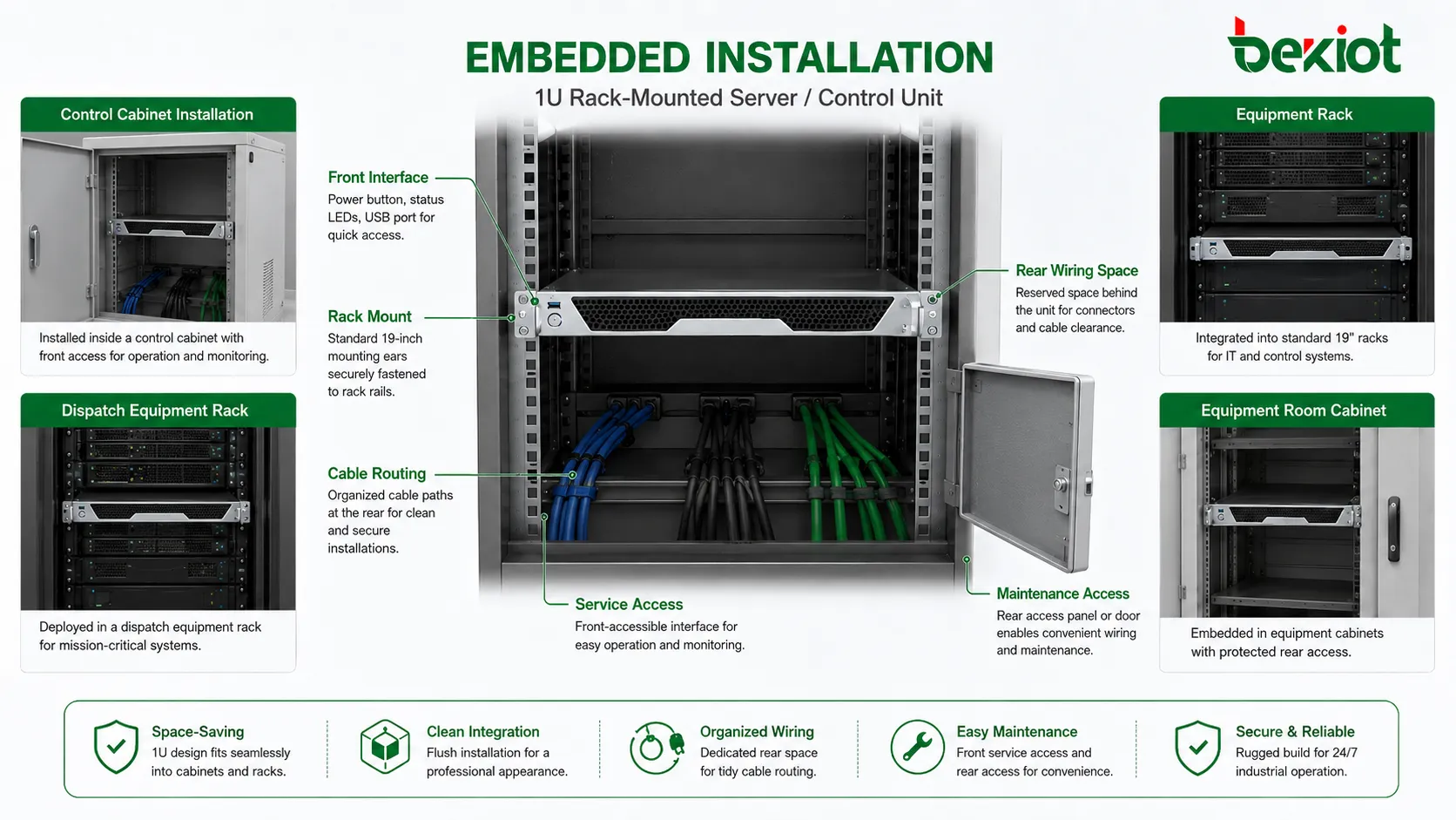 instalación empotrada en consola y gabinete con pantalla HMI empotrada botones de operador ruta de cables acceso posterior e interfaz de equipo ordenada