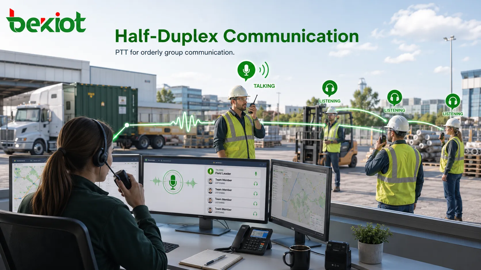 Comunicación de radio half-dúplex con pulsar para hablar para despacho de campo y grupos de trabajo multiusuario