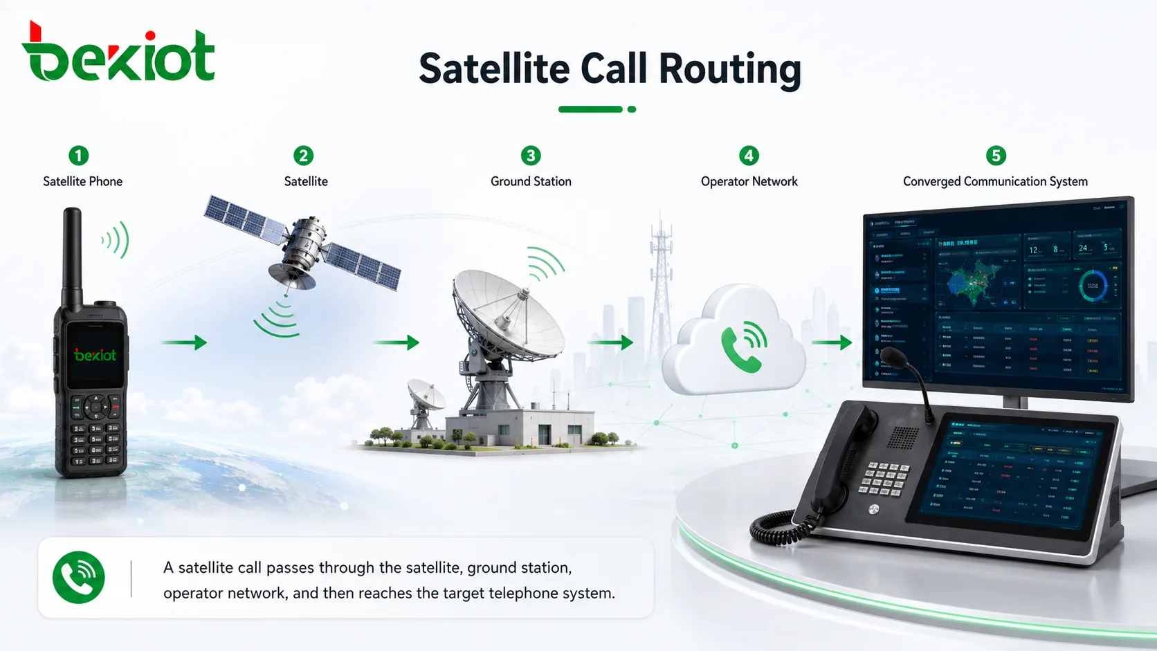 Enrutamiento de llamadas de teléfono satelital a través de la estación terrestre y la red del operador de telecomunicaciones
