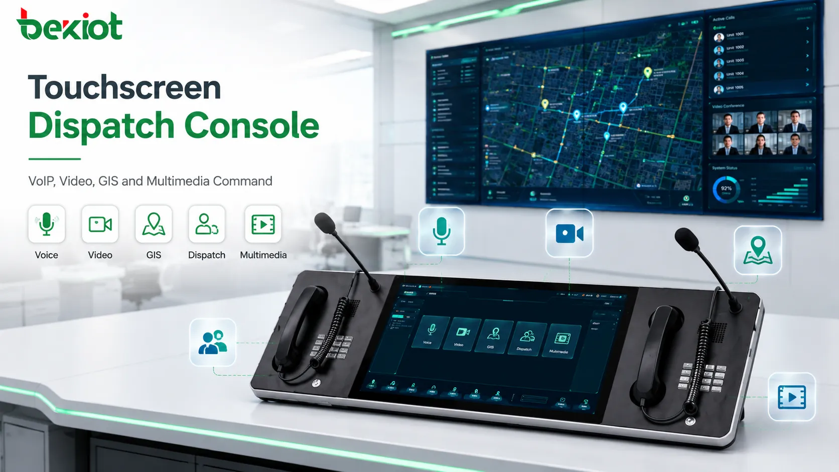 Consola de despacho táctil para operación de comando VoIP, voz, video, GIS y multimedia
