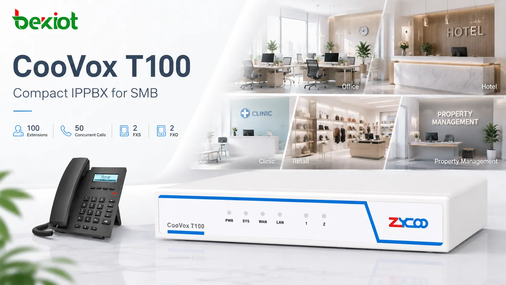 Servidor hardware Zycoo T100 CooVox IPPBX para comunicación de pequeñas y medianas empresas