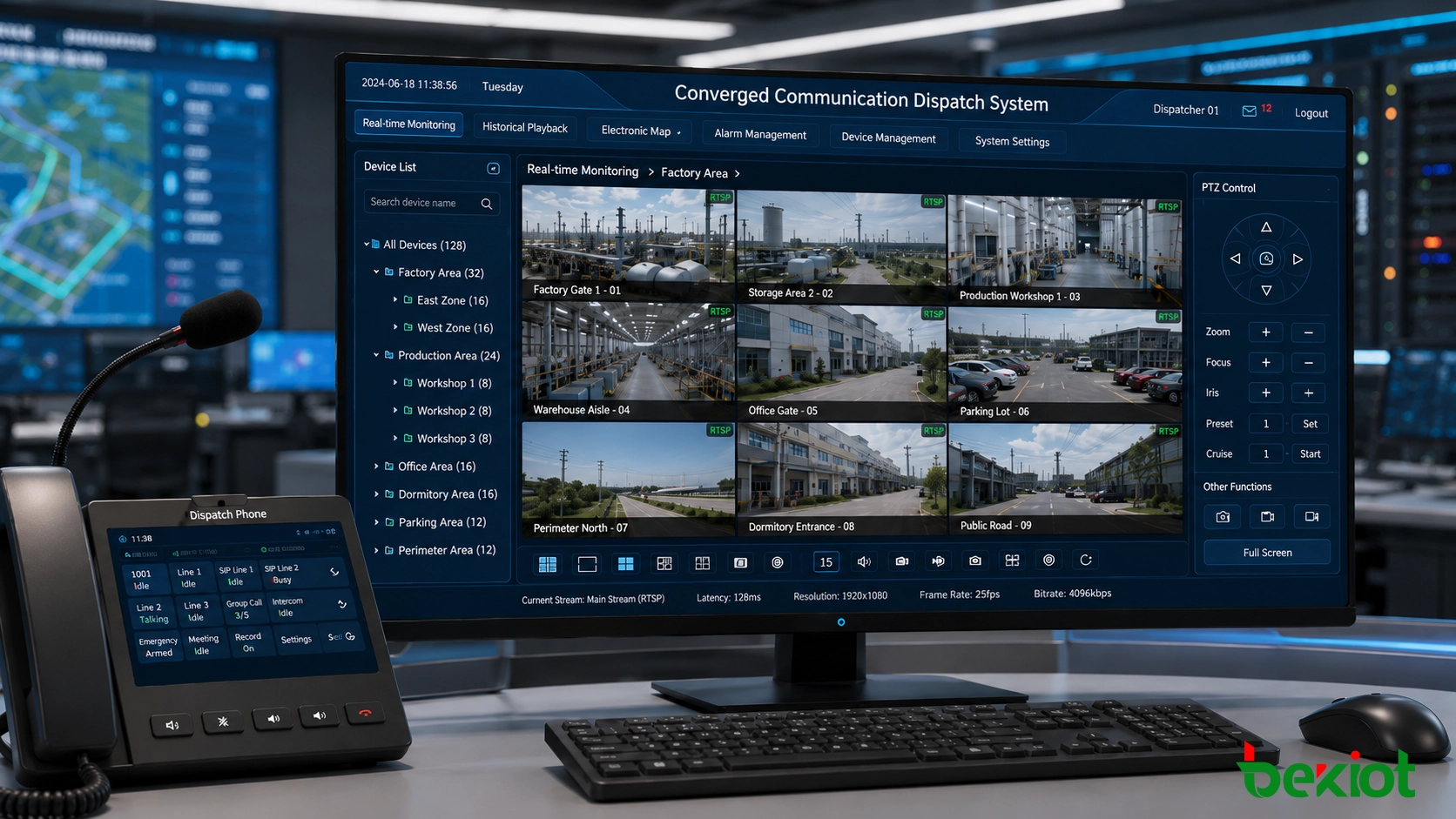 Acceso a flujo de vídeo RTSP mostrado en una consola de despacho para visualización de vigilancia en vivo