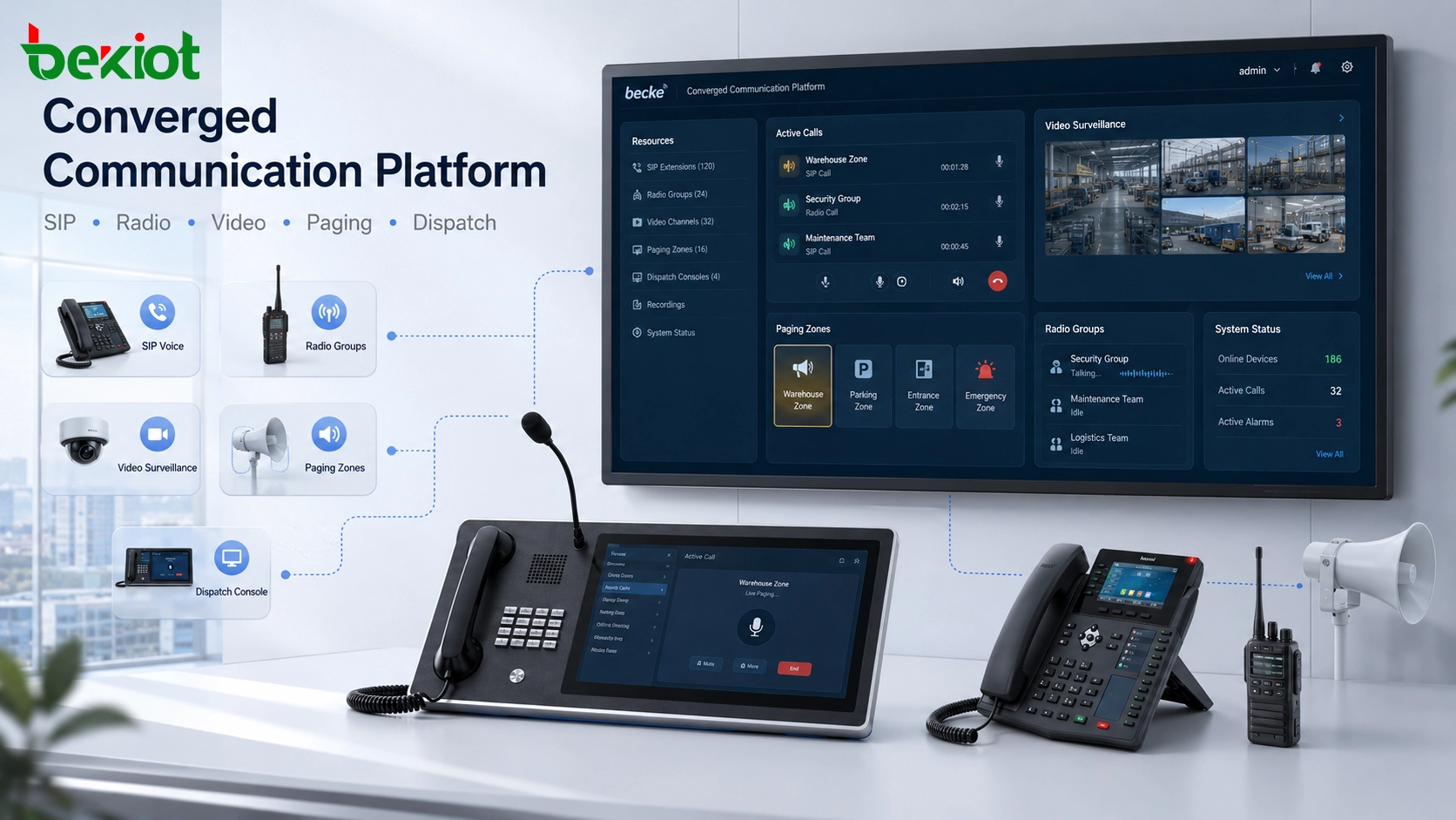 Interfaz de plataforma de comunicaciones convergentes que conecta voz SIP, radio, vídeo, megafonía y recursos de despacho