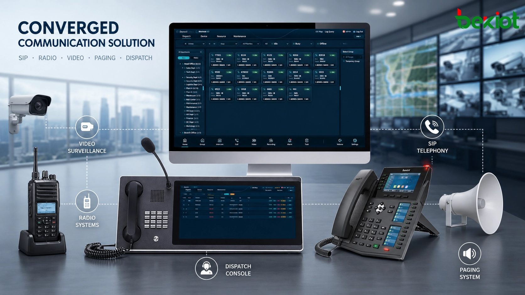 Solución de comunicaciones convergentes que conecta teléfonos SIP, sistemas de radio, videovigilancia, megafonía y plataforma de despacho
