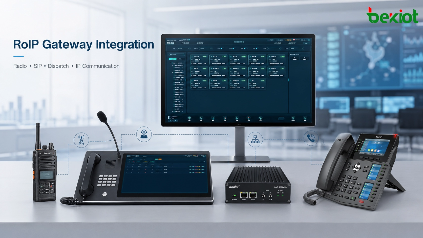Pasarela RoIP integrando red de radio bidireccional con consola de despacho SIP y sistema de comunicación IP