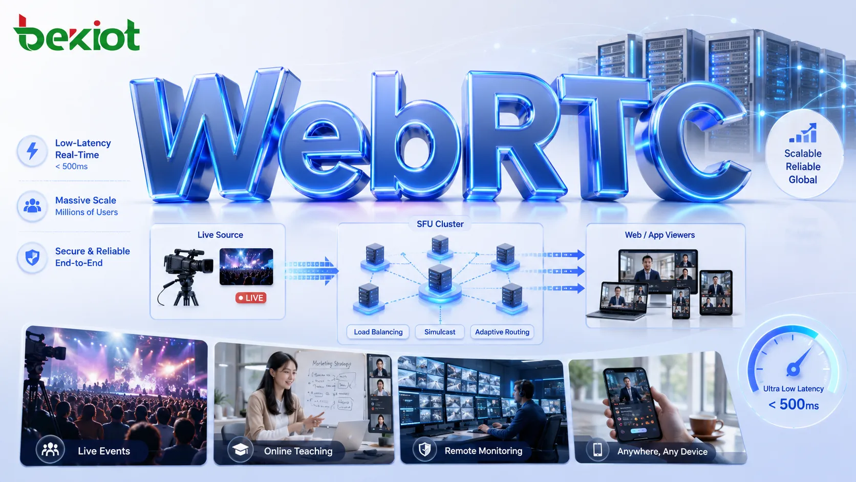 Transmisión en vivo de baja latencia con WebRTC: límites técnicos, casos reales y diseño de clúster SFU