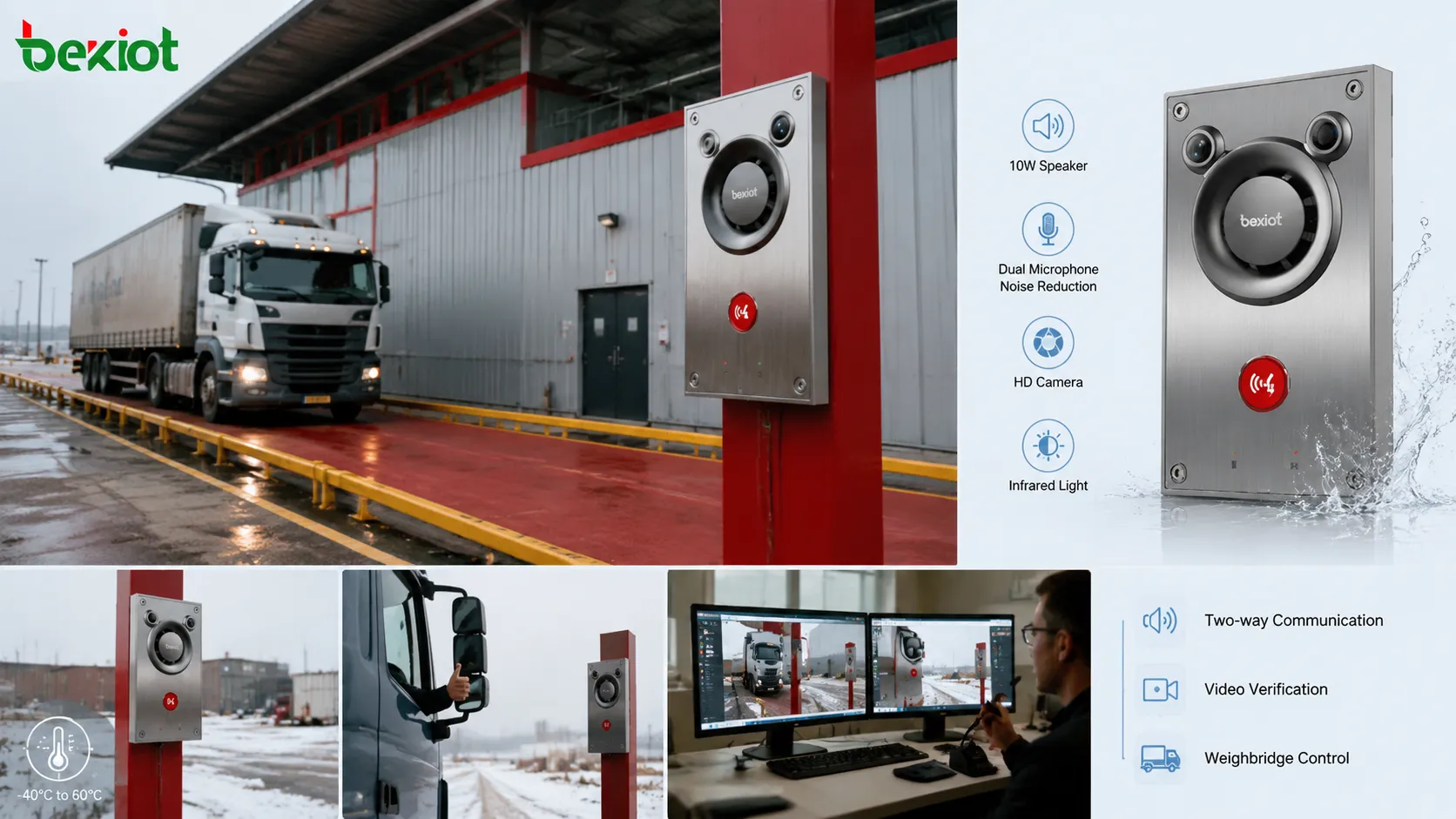 Sistema de videoportero BHP-SOSA12V para comunicación con la sala de control de la báscula, verificación de vehículos y funcionamiento exterior