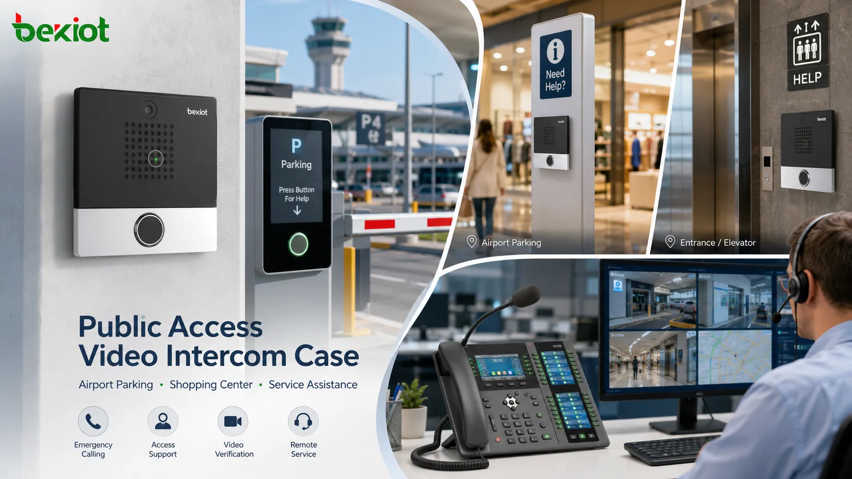 Intercomunicador de vídeo SIP BHP-SOS10V utilizado para llamadas desde puntos de ayuda, verificación por vídeo y comunicación de servicio en un aeropuerto y un centro comercial