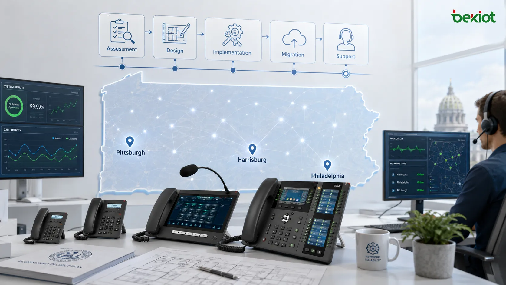 Modernización de las comunicaciones públicas que conecta oficinas gubernamentales de Harrisburg con VoIP en las instalaciones moderna