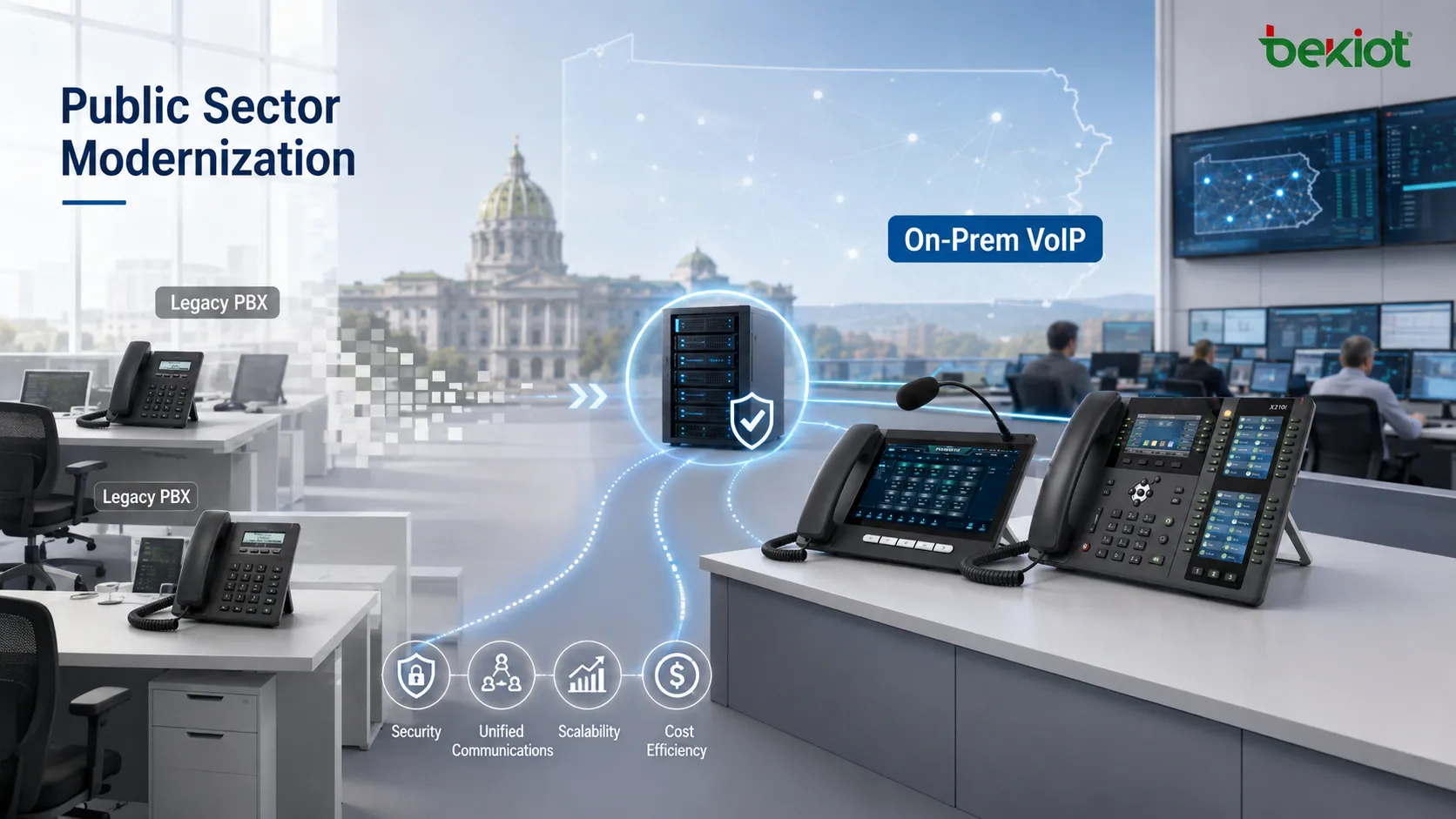 Planificación, diseño, implementación, migración y soporte para proyectos PBX y VoIP de Pensilvania en Harrisburg, Filadelfia y Pittsburgh