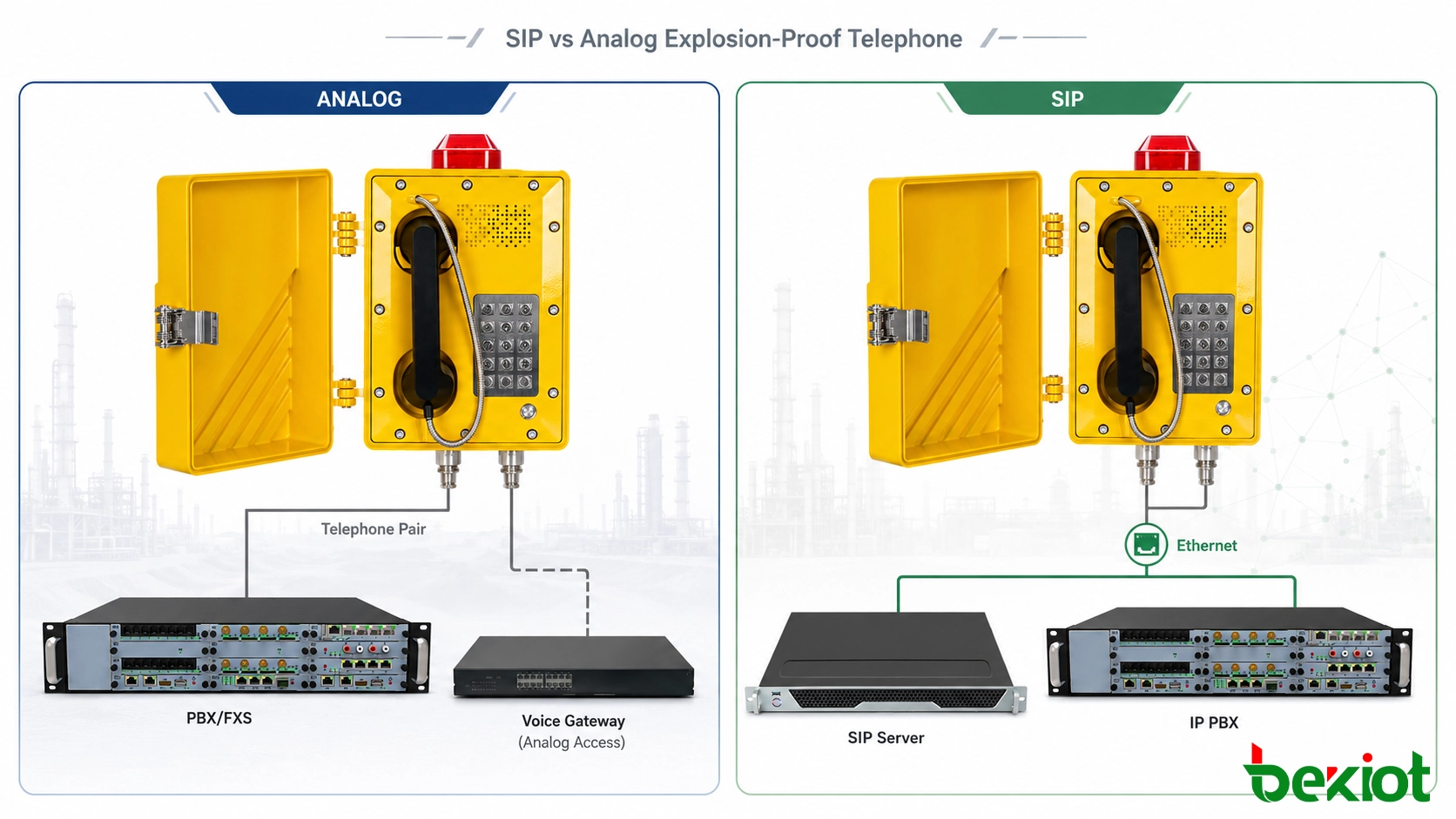 Comparación de teléfonos a prueba de explosiones SIP y analógicos