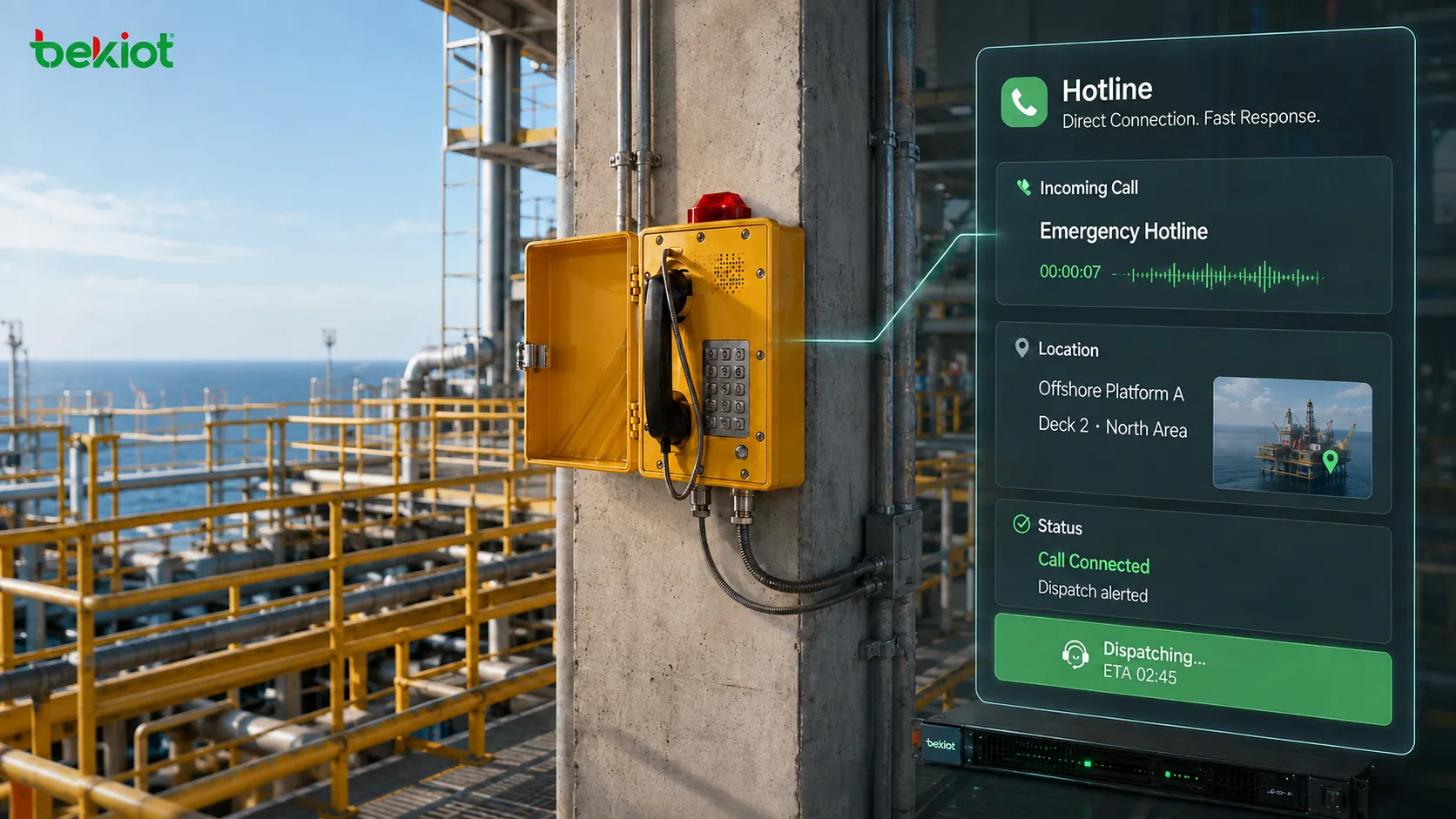 Teléfono antideflagrante EX-BH621 utilizado para llamadas directas de emergencia en zonas peligrosas con personal de campo plataforma de despacho de la sala de control línea directa visualización de ubicación y flujo de respuesta rápida