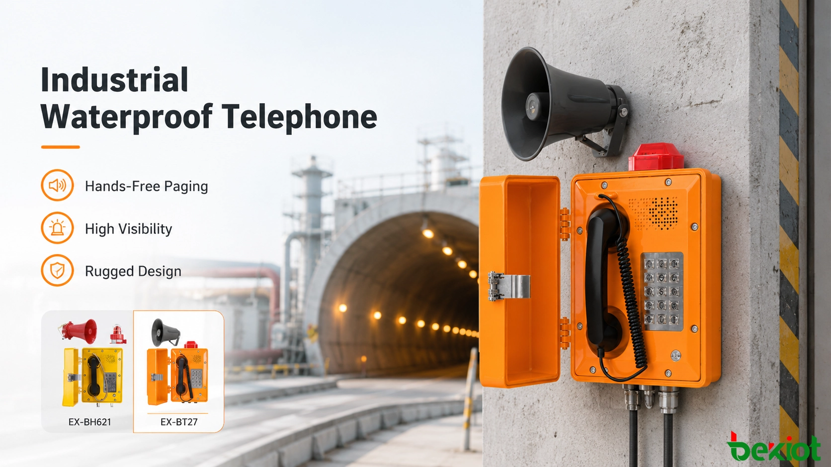 Teléfono industrial resistente al agua utilizado en un túnel y en un entorno de comunicación industrial exterior