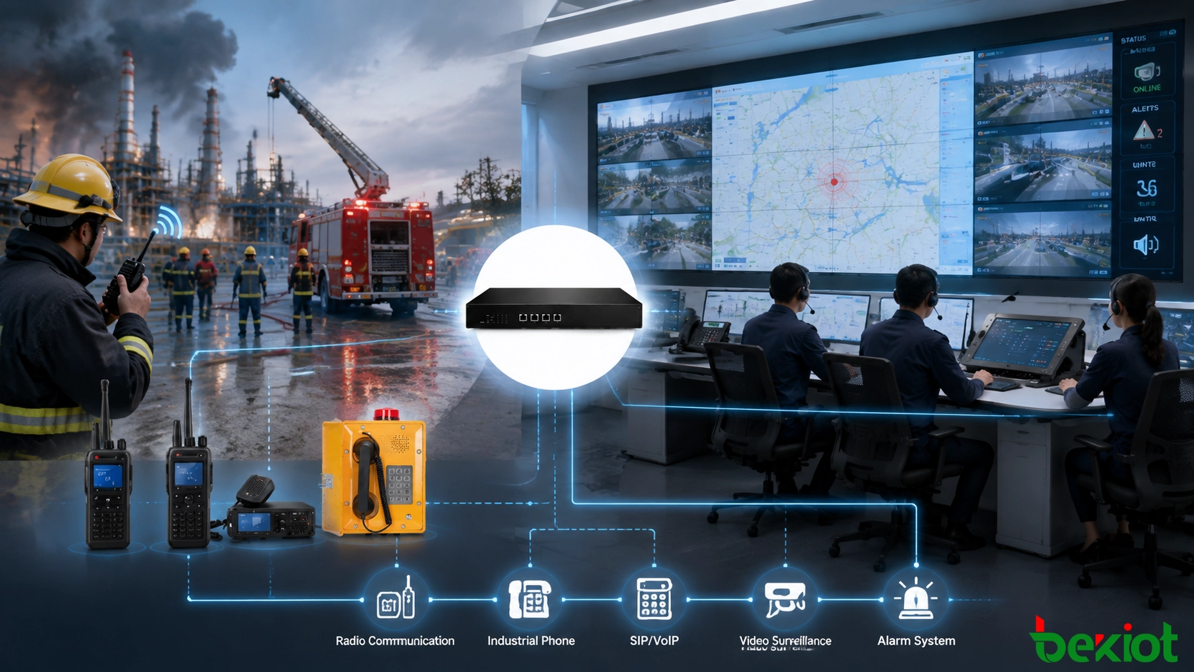 Puerta de enlace ROIP que conecta sistemas de radio industriales, plataformas de despacho y redes de comunicación IP
