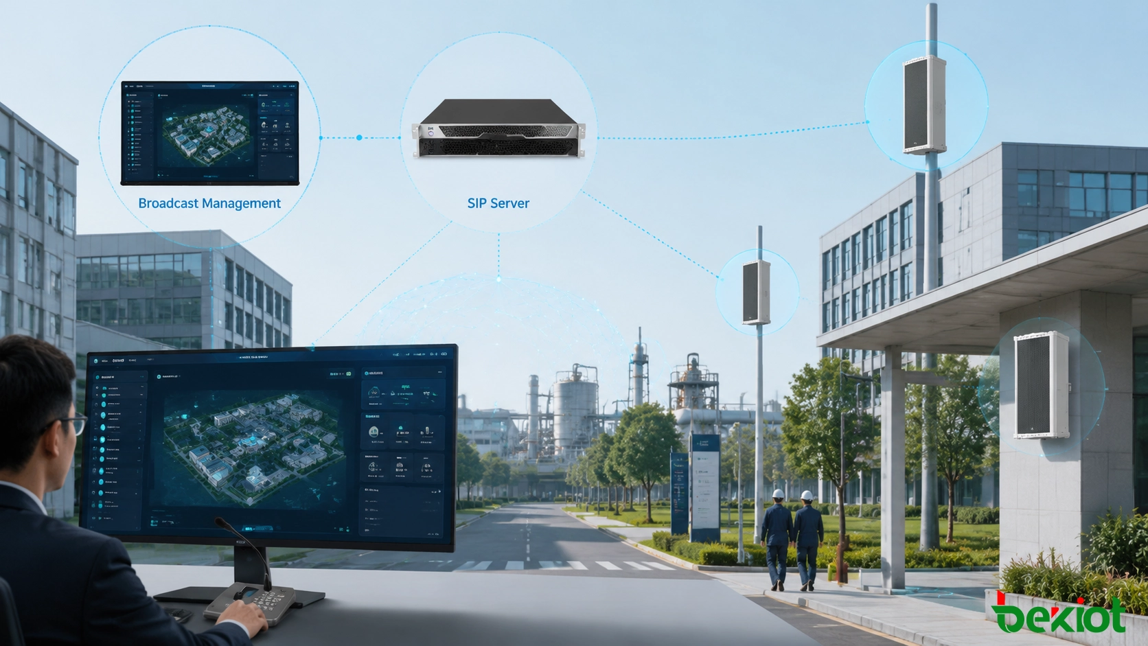 Arquitectura de megafonía SIP futura que integra audio IP, servicios en la nube, gestión inteligente y sistemas de comunicación de emergencia