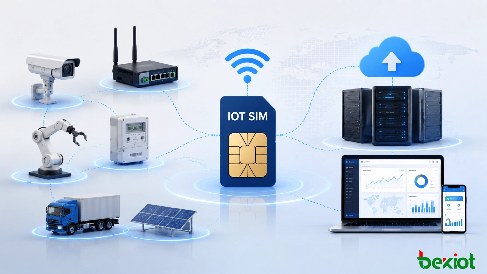 Tarjeta SIM IoT conectando dispositivos industriales y terminales remotos mediante redes celulares