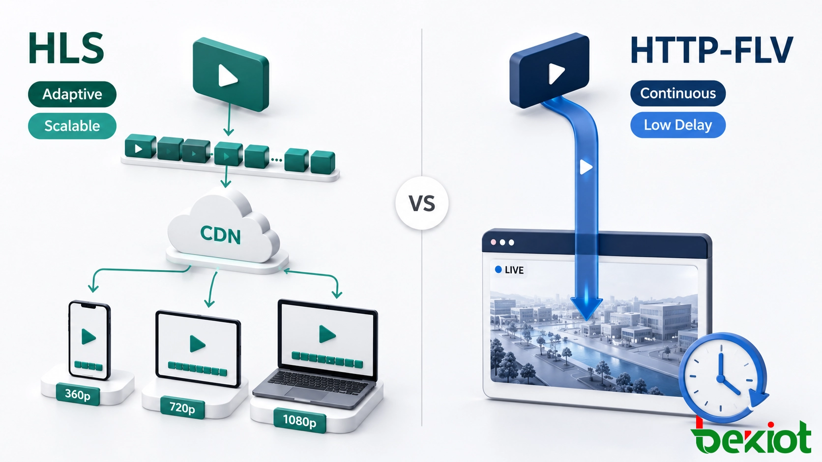 Comparación de la entrega segmentada HLS y la transmisión continua HTTP-FLV