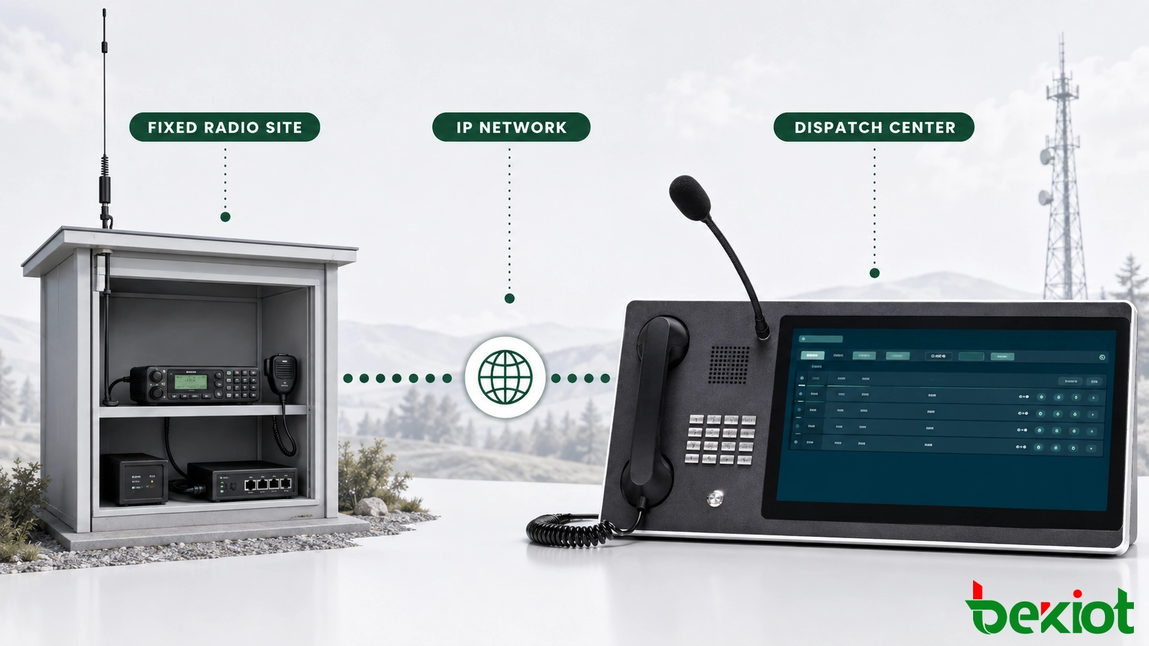 Radio móvil conectada a un gateway RoIP en un emplazamiento de radio remoto fijo