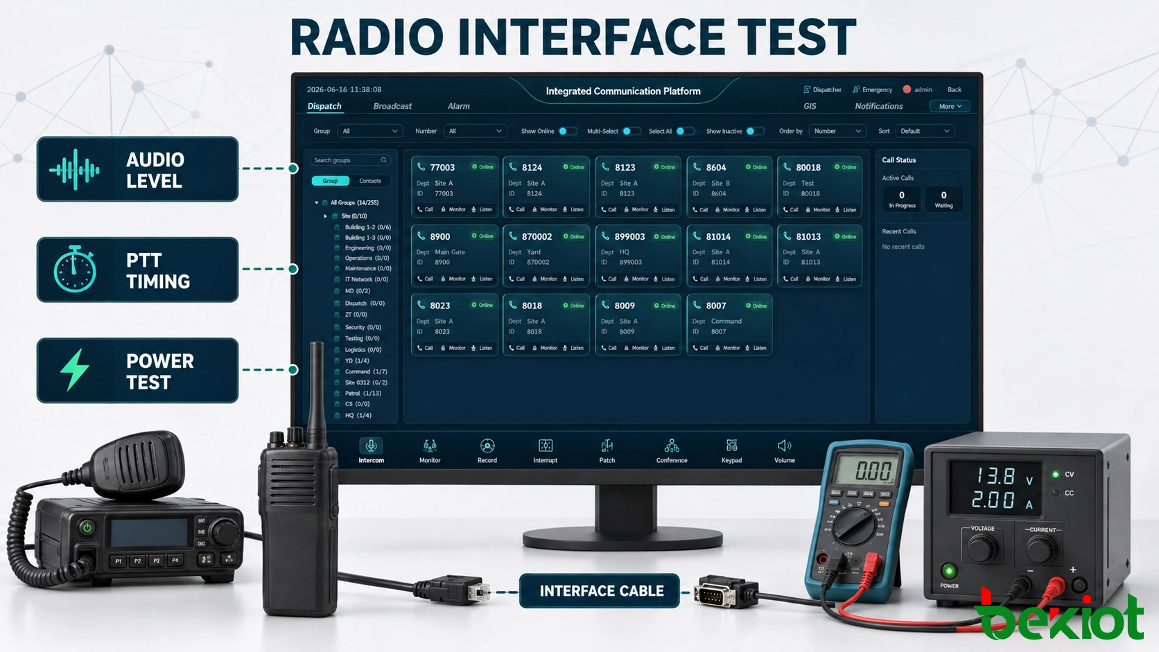 Prueba del audio de radio, el PTT y la alimentación antes de conectar el equipo a un gateway RoIP