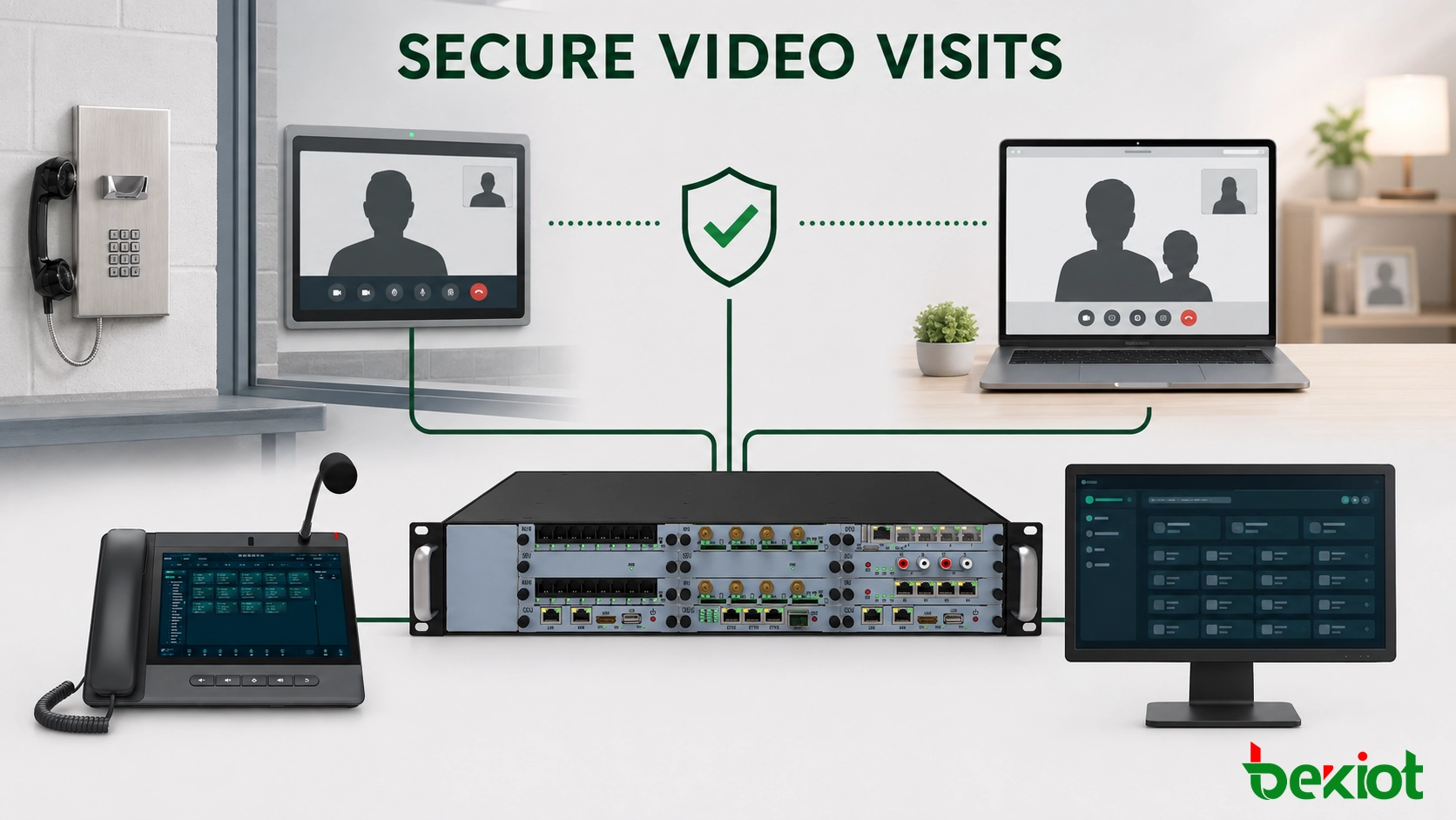 Espacio de trabajo de visita por video seguro que conecta a un familiar aprobado con un recluso bajo supervisión autorizada