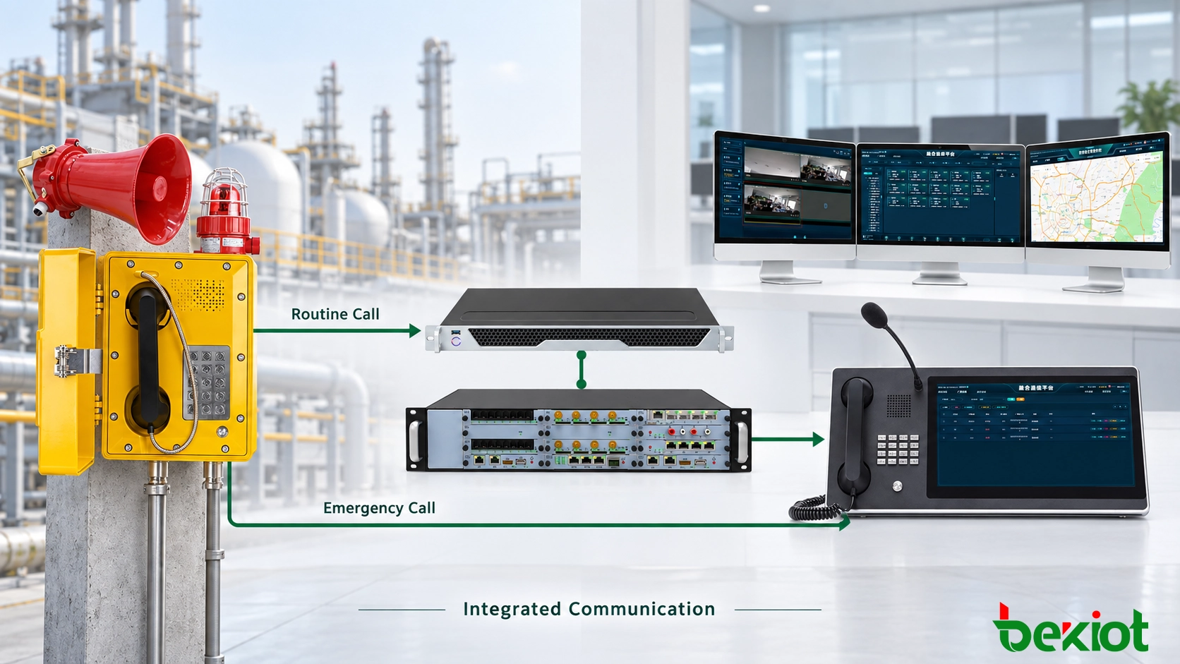 Arquitectura integrada de IP PBX y despacho para teléfonos a prueba de explosiones en una instalación industrial