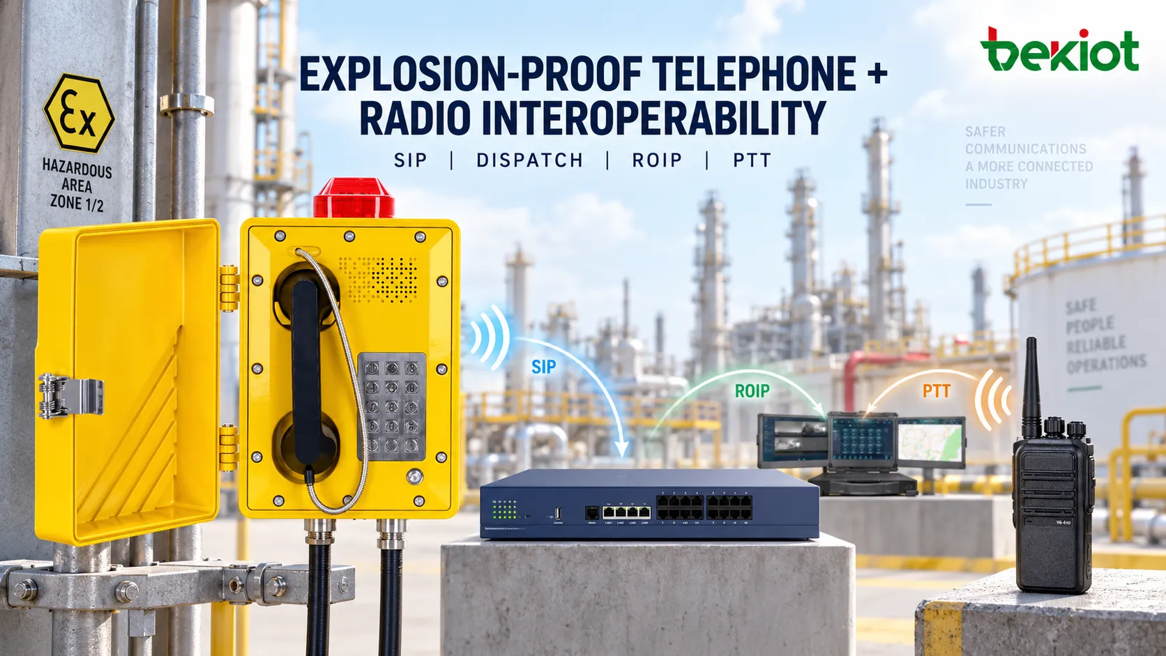 ¿Cómo interoperan los teléfonos antideflagrantes con los sistemas de radio?
