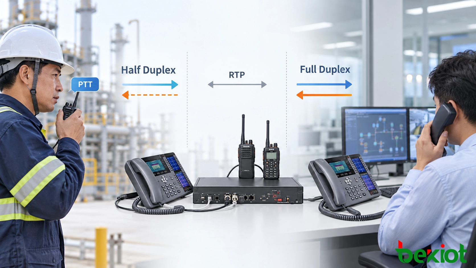Control de llamada entre radio semidúplex y teléfono dúplex completo con gestión SIP, RTP y PTT