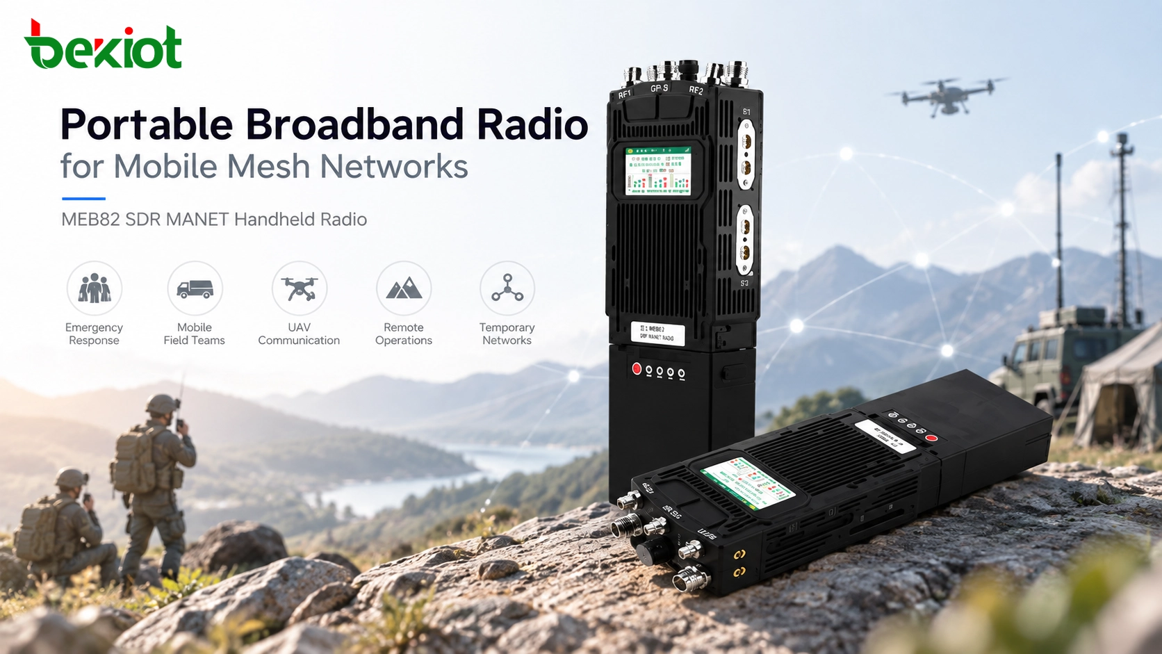 Vista del producto radio portátil SDR MANET MEB82
