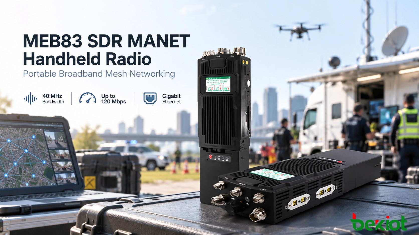 Vista del producto radio portátil SDR MANET MEB83