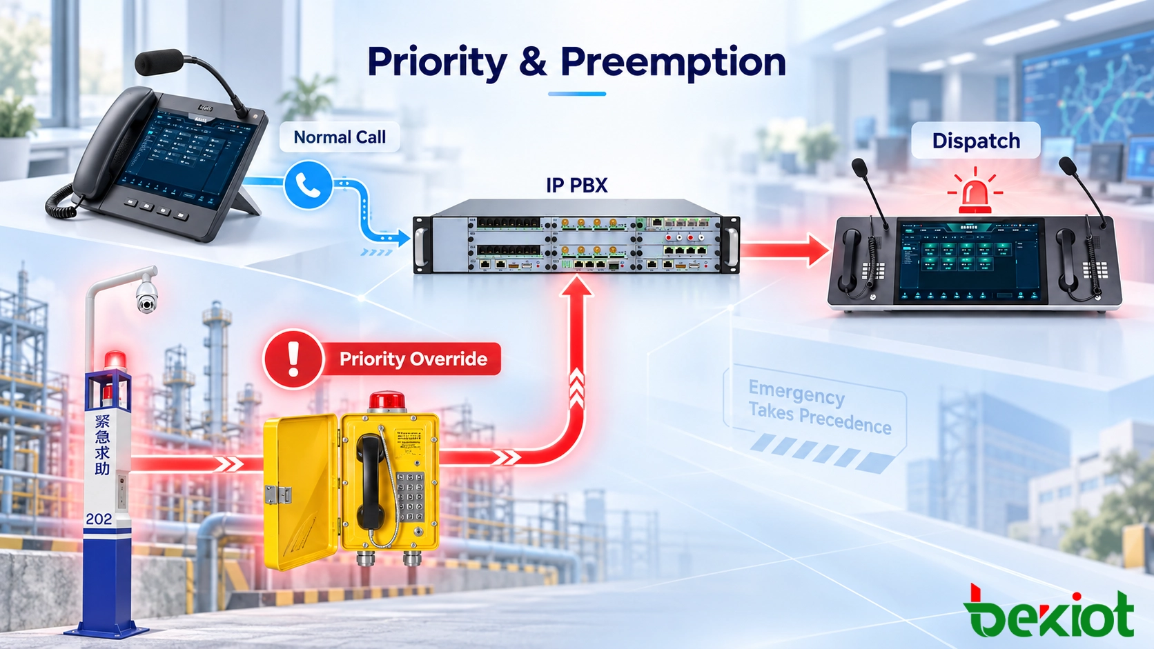 Arquitectura de llamadas prioritarias SIP con IP PBX y consola de despacho