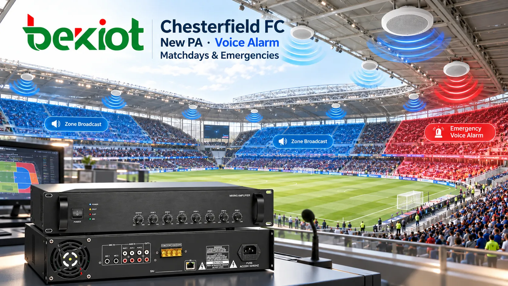 Chesterfield FC sustituye su antigua megafonía por un nuevo sistema de alarma por voz para partidos y emergencias